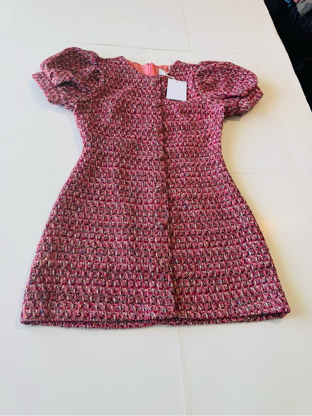 Endless Rose Pink Tweed Puff-Sleeve Dress for women